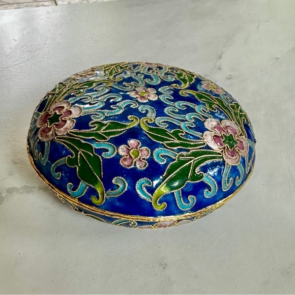 Stunning vintage cloisonné floral trinket box - Picture 2 of 7